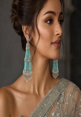 Mint green chandelier earrings, silver cz indian bridal jewelry 1