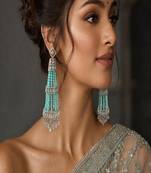 Mint green chandelier earrings, silver cz indian bridal jewelry