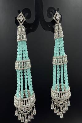 Mint green chandelier earrings, silver cz indian bridal jewelry 2
