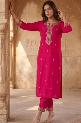 Women Floral Embroidered Regular Kurta with Trousers & With Dupatta
