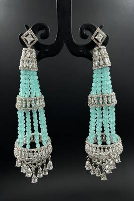 Mint green chandelier earrings, silver cz indian bridal jewelry 4