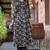 Black Floral Printed Pure Cotton Anarkali Kurta With Trousers & Dupatta