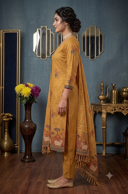 Gold handwoven jamdani cotton suit 3