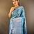 teal tissue silk blend kanjeevaram zari woven saree with unstitched blouse piece.