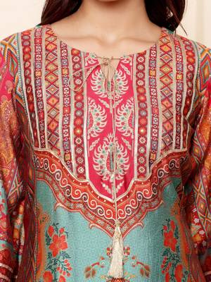 Ethnic Motifs Printed Chanderi Silk Kurta With Trousers And Dupatta 2