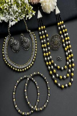 Oxidized indian jewelry set: dual tone necklace, jhumki, ring & bangles 2