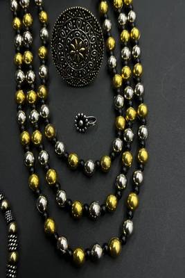 Oxidized indian jewelry set: dual tone necklace, jhumki, ring & bangles 3