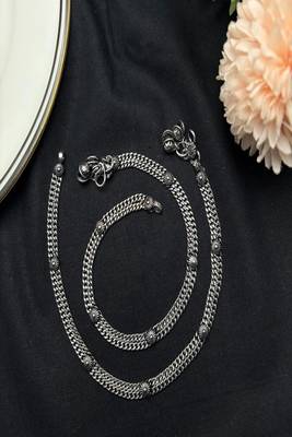 Oxidized silver plated anklet for women, double chain indian payal with bells 2