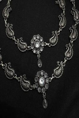 Boho oxidized silver anklet, indian peacock payal, white crystal flower foot jewelry 3
