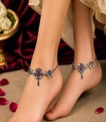 Oxidized silver camel anklet with red stones, traditional indian payal