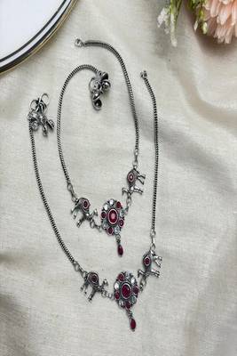 Oxidized silver camel anklet with red stones, traditional indian payal 2