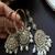 Indian pearl jhumka earrings and maang tikka set, kundan gold hoop jhumkas