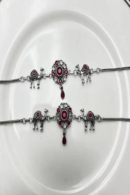 Oxidized silver camel anklet with red stones, traditional indian payal 3