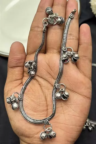 Handcrafted ghungroo silver plated anklets, oxidised brass payal with bells