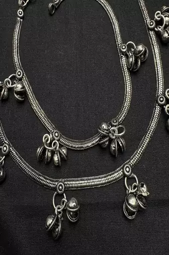 Handcrafted ghungroo silver plated anklets, oxidised brass payal with bells