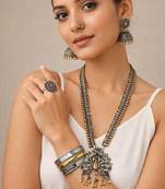 Dual tone oxidized german silver necklace set with peacock pendant,boho choker