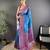 blue satin silk blend zari woven saree with unstitched blouse piece.