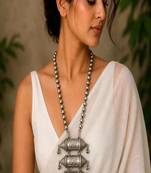 Oxidized silver statement necklace, handcrafted tribal dholki pendant