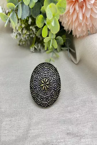 Dual tone oxidized german silver necklace set with peacock pendant,boho choker