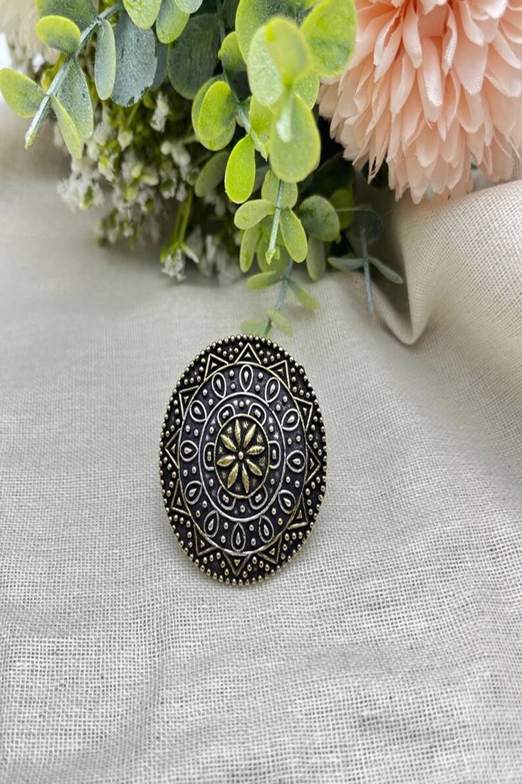 Dual tone oxidized german silver necklace set with peacock pendant,boho choker