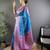 blue satin silk blend zari woven saree with unstitched blouse piece.