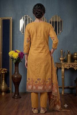Gold handwoven jamdani cotton suit 4