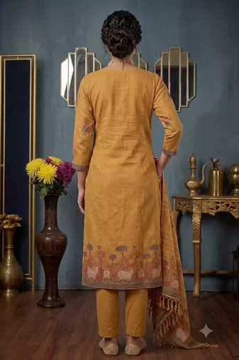 Gold handwoven jamdani cotton suit
