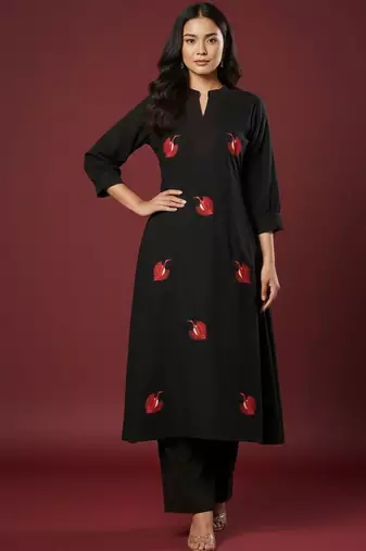 Women Ethnic Motifs Embroidered Regular Thread Work Kurta with Trousers
