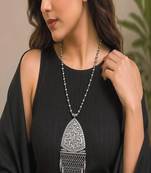 Vintage tribal statement necklace, oxidized silver boho pendant necklace