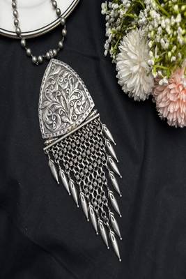 Vintage tribal statement necklace, oxidized silver boho pendant necklace 2