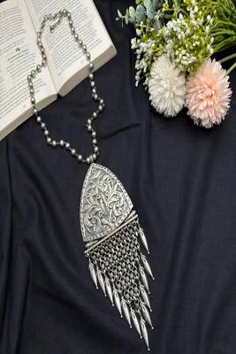 Vintage tribal statement necklace, oxidized silver boho pendant necklace 3