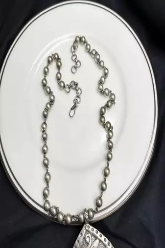 Vintage tribal statement necklace, oxidized silver boho pendant necklace