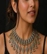 Vintage tribal silver statement necklace, boho gypsy choker necklace