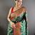 green satin silk blend zari woven saree with unstitched blouse piece.