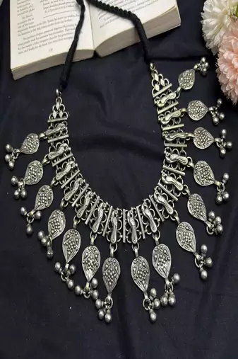 Vintage tribal silver statement necklace, boho gypsy choker necklace