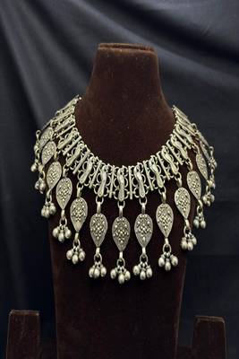 Vintage tribal silver statement necklace, boho gypsy choker necklace 4