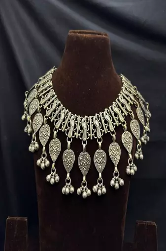 Vintage tribal silver statement necklace, boho gypsy choker necklace