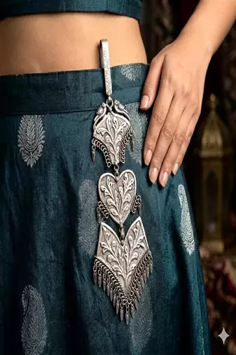 Oxidized silver kamar kandora, saree chabi challa, handmade indian satka waist keychai