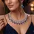 Royal Blue Teardrop Crystal Bridal Necklace Earrings Set, Silver CZ Wedding Jewelry