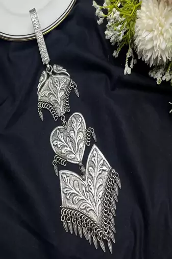 Oxidized silver kamar kandora, saree chabi challa, handmade indian satka waist keychai