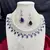 Royal Blue Teardrop Crystal Bridal Necklace Earrings Set, Silver CZ Wedding Jewelry