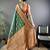 green satin silk blend zari woven saree with unstitched blouse piece.