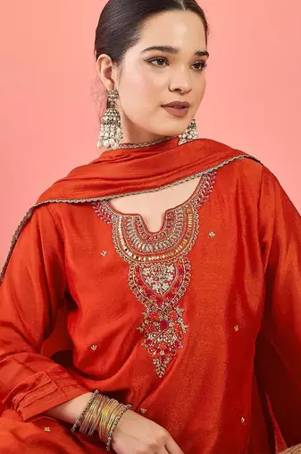 Women Ethnic Motifs Embroidered Regular Kurta with Trousers & Dupatta