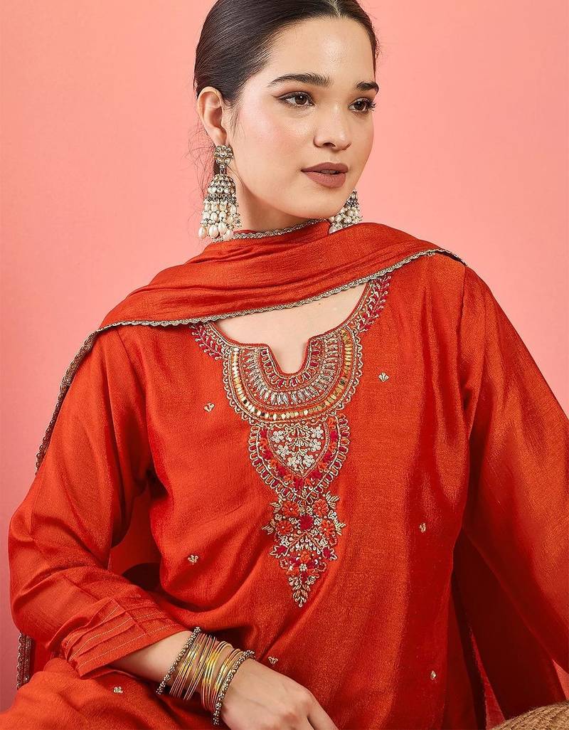 Women Ethnic Motifs Embroidered Regular Kurta with Trousers & Dupatta