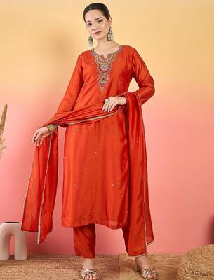 Women Ethnic Motifs Embroidered Regular Kurta with Trousers & Dupatta 1