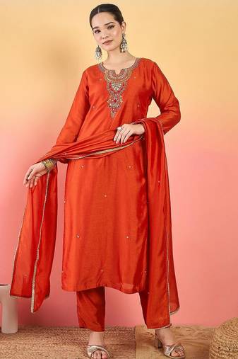 Women Ethnic Motifs Embroidered Regular Kurta with Trousers & Dupatta