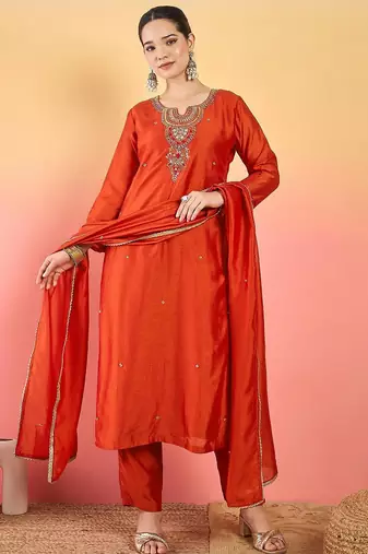 Women Ethnic Motifs Embroidered Regular Kurta with Trousers & Dupatta