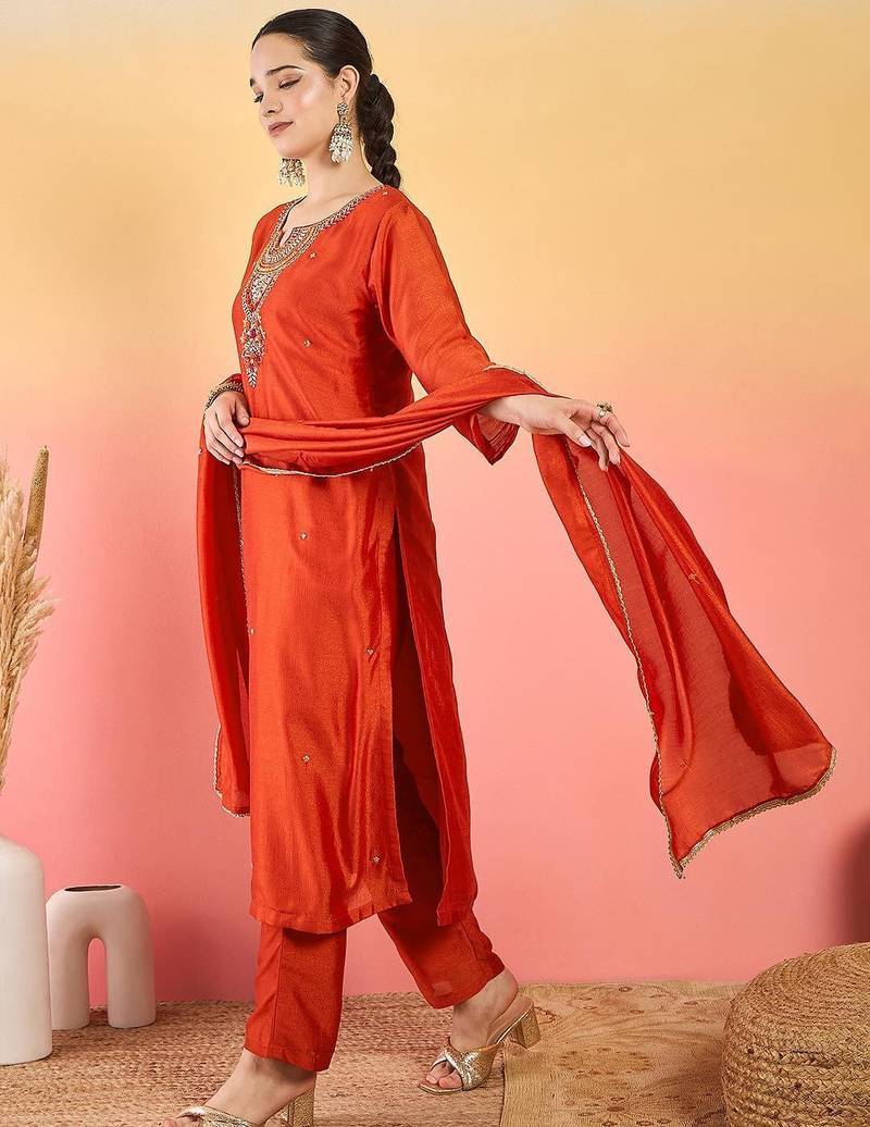 Women Ethnic Motifs Embroidered Regular Kurta with Trousers & Dupatta