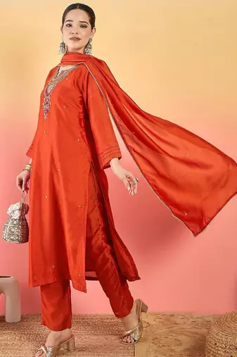 Women Ethnic Motifs Embroidered Regular Kurta with Trousers & Dupatta