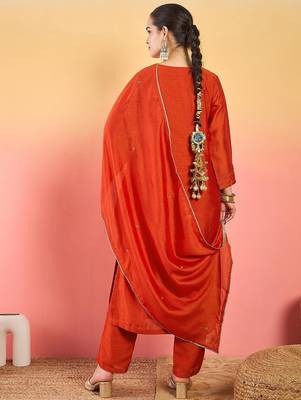Women Ethnic Motifs Embroidered Regular Kurta with Trousers & Dupatta 6